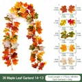 175 cm herbstliche künstliche Ahornblattgirlande mit verschiedenen Blattgrößen - Stil 14-13 (Inklusive 2 Haken) / 36 Köpfe (ca. 175 cm) / Mehrfarbiger Verlauf Herbstfarbe