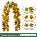 Künstliche Ahornblatt-Girlande für herbstliche Dekoration, 175cm Länge - Stil 14-17 (Inklusive 2 Haken) / 36 Köpfe (ca. 175 cm) / Warmes Orange Ingwergelb Mischung