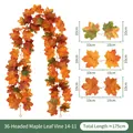 Künstliche Ahornblatt Girlande 175cm für Halloween und herbstliche Dekoration im Innenraum - 36-Kopf Ahornblatt Rebe (Stil 14-11) - Inklusive 2 Haken / Orangerot
