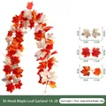 Künstliche Ahornblattgirlande, Herbstdekoration, 175 cm lang, 36 Köpfe für Erntedankfest. - 36-Kopf Ahornblatt Rebe (Stil 14-28) - Inklusive 2 Haken / Dunkelrot/Orange/Beige Mischung