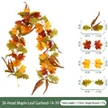 Künstliche Ahornblatt-Girlande 175cm für herbstliche Halloween und Erntedankfest Deko - Herbstserie (Stil 14-39) / 36 Köpfe/Packung / Dunkelrot Orange Gelb Verlauf