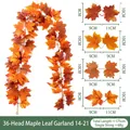 Künstliche Ahornblattgirlande für die Herbstdekoration mit Blattgrößenangaben - Herbstserie (Stil 14-21) / 36 Köpfe/Packung / Orangerot-Verlauf
