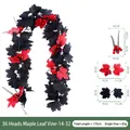 Künstliche Ahornblatt-Girlande in Schwarz und Rot für Halloween und Herbst-Deko. - Herbstserie (Stil 14-32) / 36 Köpfe/Packung / Schwarz und Rot Vintage