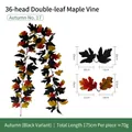 Künstliche Ahornblatt-Girlande in Schwarz für Halloween und Herbstdeko, 175cm - 36 Köpfe Doppelblatt Ahorn Stil (Nr. 17) / Schwarz Rot Orange Gelb