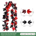Schwarz-rote 175 cm künstliche Ahornblattgirlande für Halloween Herbstdekoration - 36-Kopf Doppelblatt-Ahorn-Stil (Stil S) / Schwarz-Rot
