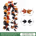 Künstliche Ahornblatt-Girlande in Schwarz und Orange für Halloween- und Herbstdekoration - 36-Kopf Doppelblatt-Ahorn-Stil (Stil T) / Schwarz Orange und Rot