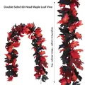 180cm künstliche Ahornblatt-Ranke in Rot und Schwarz für Halloween Herbst Dekoration - 60-Kopf Doppelseitiger Ahorn-Stil (222) / Rot Schwarz