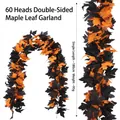 Künstliche Ahornblattgirlande in Orange und Schwarz für die Halloween-Heimdekoration - 60-Kopf Doppelseitiger Ahorn-Stil (333) / Orange-Schwarz