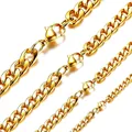 Detailed view of four varying thicknesses of 18k gold-plated cuban link chains - 7mm Width / 80cm Length / Gold