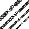 Macro view of four different widths of black stainless steel hip-hop curb chains - 7mm Width / 80cm Length / Black