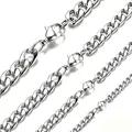 Detailed comparison of four different widths of stainless steel curb link chains in silver - 5mm Width / 80cm Length / Silver