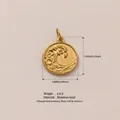 Ciondolo a forma di onda in acciaio inossidabile dorato, dimensioni 15 mm x 17 mm altezza - Ciondolo a Moneta con Onda Marina (#49) / 1 Pezzo