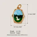 Pastoral style white duck oval pendant in copper with 18K gold finish for jewelry - Pastoral Duck Pendant (2 Duck Pendants) / 21x15.7mm