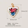 Copper heart-shaped pendant with floral rose bouquet design and full dimension details - Rose Bouquet Pendant (6 Rose Pendants) / 18.3x18.2mm