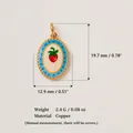 Detailed oval strawberry pendant charm made of copper with a vibrant enamel finish - Single Strawberry Pendant (7 One Strawberry) / 19.7x12.9mm
