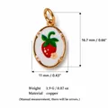 Cute strawberry enamel pendant in gold-plated copper with size and weight details - Single Large Strawberry (MQPK254807S) / 16.7x11mm