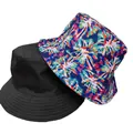 Wende-Anglerhut in Schwarz und buntem Batikdruck für sommerlichen Sonnenschutz - M (56-58cm) / Vintage Künstlerischer Druck Stil (3#)