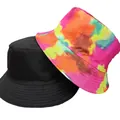Cappelli a secchiello reversibili in cotone tie-dye e nero per la protezione solare estiva - M (56-58cm) / Stile Tie-Dye Multi Rosso Arancio Giallo (8#)