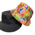 Vista dettagliata dei cappelli a secchiello reversibili neri e con stampa colorata. - M (56-58cm) / Stile Stampa Pittura a Olio Vintage (10#)