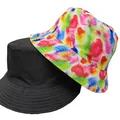 Dettaglio di cappelli bucket reversibili neri e tie-dye colorati per la protezione solare. - M (56-58cm) / Stile Stampa Acquerello Colorato (19#)