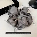 Elegant grey satin scrunchie with silver ribbon bows, ballet style hair accessory. - Ribbon Style (Approx 13.5cm Diameter) / Gray
