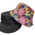 Dettaglio cappello da pescatore reversibile con stampa mandala psichedelica e lato nero. - M (56-58cm) / Stile Stampa Geometrica Mandala (23#)