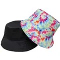 Cappello alla pescatora reversibile tie-dye e nero per protezione solare estate - M (56-58cm) / Stile Variante Tie-Dye Colorata (29#)