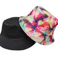 Cappello pescatore reversibile con lato nero e vivace stampa tie-dye multicolore - M (56-58cm) / Stile Multi Tie-Dye Vivace (34#)