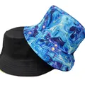 Cappello da pescatore reversibile con stampa tie-dye blu vintage e lato nero per il sole - M (56-58cm) / Stile Tie-Dye Vortice Blu Viola (36#)