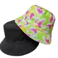 Cappello a secchiello reversibile tie-dye e nero per protezione solare e casual - M (56-58cm) / Stile Parasole Tie-Dye Vivace (37#)