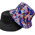 Elegante cappello alla pescatora reversibile con stampa tie-dye e lato nero tinta unita - M (56-58cm) / Stile Multi Astratto Complesso (42#)