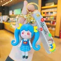 Schattige anime meisje PVC sleutelhanger met Adorable siliconen band en gouden sleutelring - Blauw Staartjes Uniform Meisje / Blauw