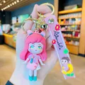 Schattige PVC-sleutelhanger met rozeharig meisje, Adorable-band en gouden belletje - Roze Lang Haar Cheongsam Meisje / Roze
