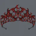 Elegante corona de murciélago gótica de Halloween con diamantes rojos y metal negro. - Corona De Halloween Con Murciélago Rojo Ts-j3423hred