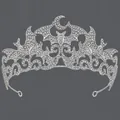 Brillante tiara gótica de murciélago plateada con diamantes para fiesta Halloween - Corona De Halloween Con Murciélago Plateado Ts-j3423s