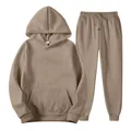 Einfarbiges Trainingsanzug-Set in Taupe mit Kapuzenpullover und Jogginghose - S / Oberteil Und Unterteil / Camel