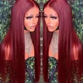 Premium long straight burgundy synthetic wig featuring a sleek middle part style - Burgundy / 18 inch