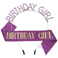 Detail of purple rhinestone Birthday Girl headband with gold lettering glitter sash set - Purple Jewelry Set