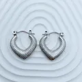 Elegant silver-toned heart-shaped hoop earrings with detailed textured lattice surface - 18K Gold / Silver Lattice Woven Heart (102)