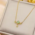 Elegant gold-plated titanium steel necklace with green cat-eye stone planet pendant - Planet Cat's Eye / Blue Planet