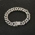 Silver iced out Cuban link chain jewelry with glittering rhinestones for hip hop style - Bracelet / 18cm / Silver