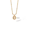 Minimalist 10mm cat's eye stone pendant necklace with 18k gold plated beaded chain - Round Cat Eye Stone / Gold White