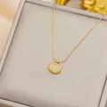 Elegant cat's eye stone pendant necklace in 18k gold plated titanium steel finish - Oval Opal / Oval Gold White