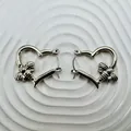 Stylish silver stainless steel heart-shaped hoop earrings featuring a bee detail - 18K Gold / Silver Bee Heart (098)