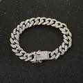 Exquisite full rhinestone iced out Cuban link chain necklace for hip hop street style jewelry - Bracelet / 16cm / Silver