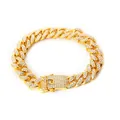 Luxurious gold-plated Cuban link chain necklace fully encrusted with sparkling white rhinestones - Bracelet / 16cm / Gold