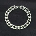 High-polished silver stainless steel Cuban link chain bracelet for men and women - Aluminum Bracelet (LV-Aluminum) / Silver