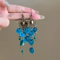 Exquisite vintage bohemian long dangle earrings with vibrant blue layered circular pendants - Ear Hook - Blue Sequin Tassel