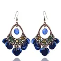 Bohemian vintage drop earrings with blue round pendants and colorful beads details - Ear Hook - Blue Sequin Tassel