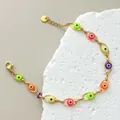 Vintage gold-plated stainless steel evil eye charm bracelet with colorful beads - F-wlb0110-02-color